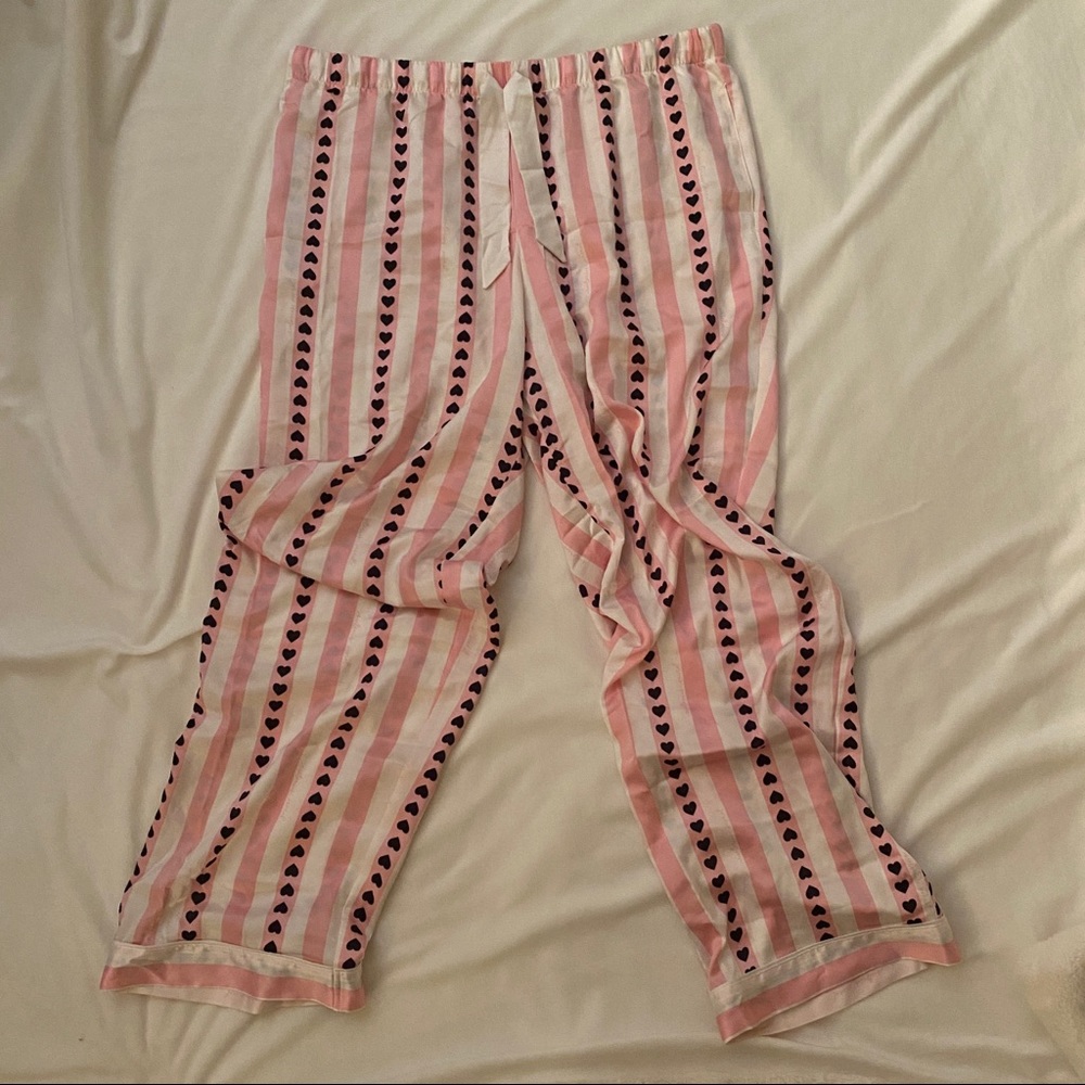 Victoria's Secret Pink and Black Striped Heart Print Pajama Pants